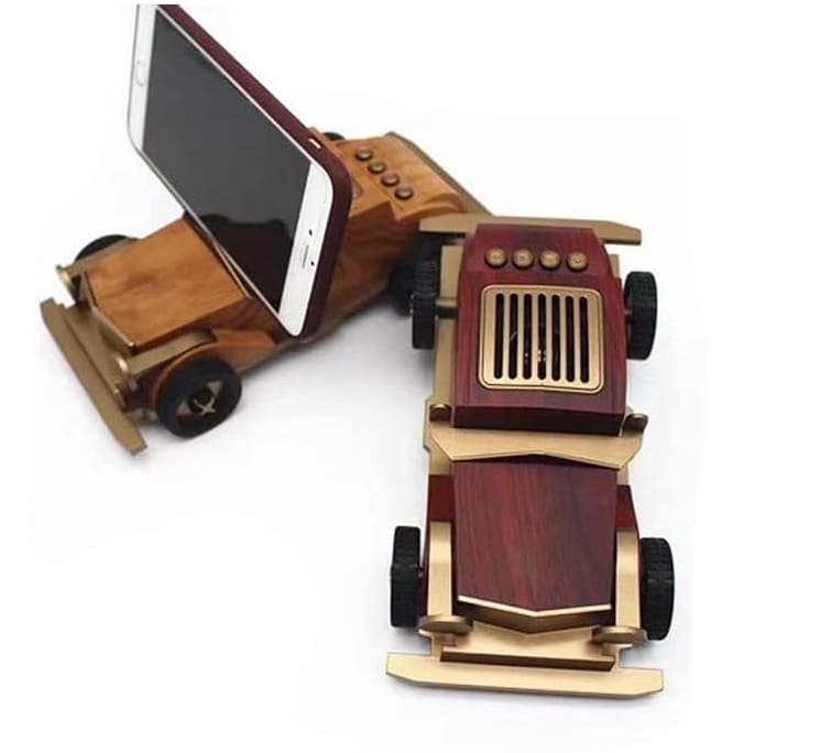 راديو سيارة صغير محمول عتيق خشبي