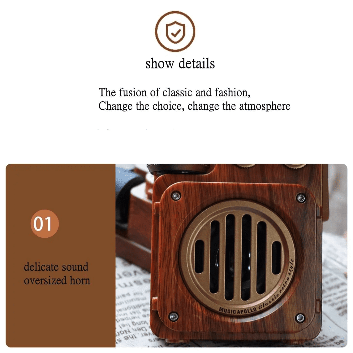 راديو مصنوع من الخشب بتصميم ريترو عتيق